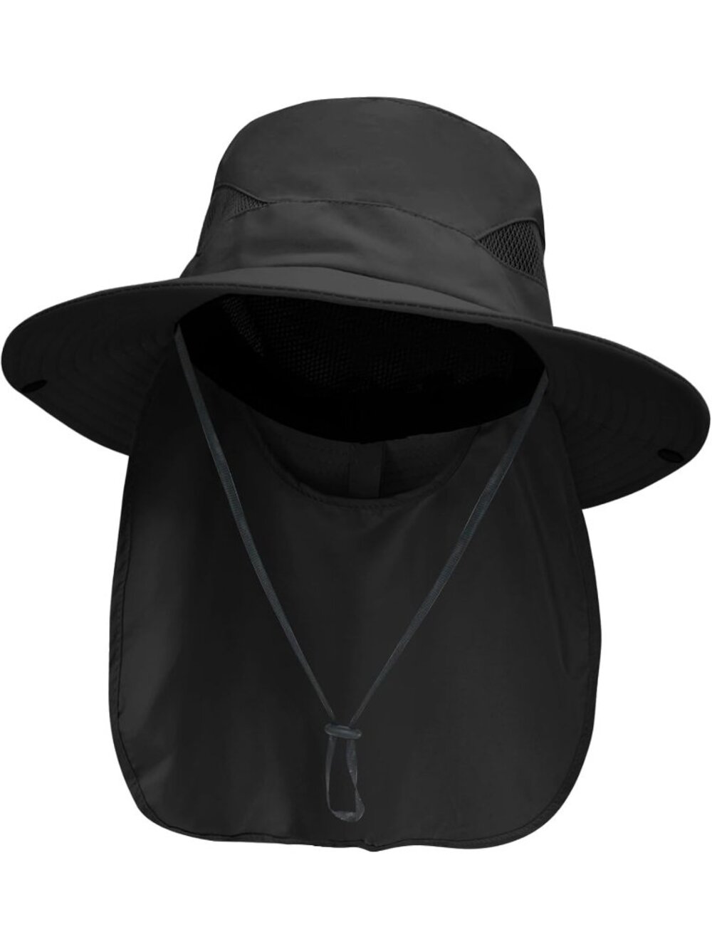 Unisex Black UV Sun Hat With Neck Flap Fishing Hiking Gardening Outdoor Hat